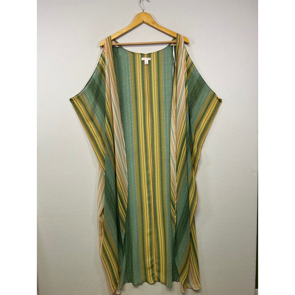 Boho Beach LC Lauren Conrad Womens S-M Green Striped Sheer Kimono Cover Up Wrap